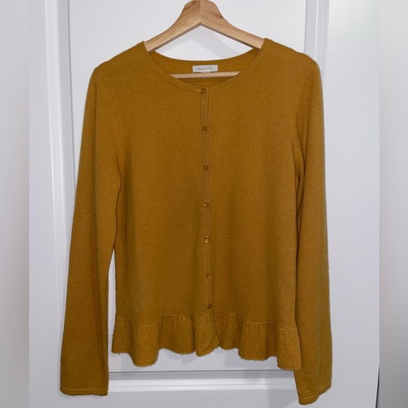 garnet hill mustard yellow cashmere cardigan (size L) - Picture 1 of 4